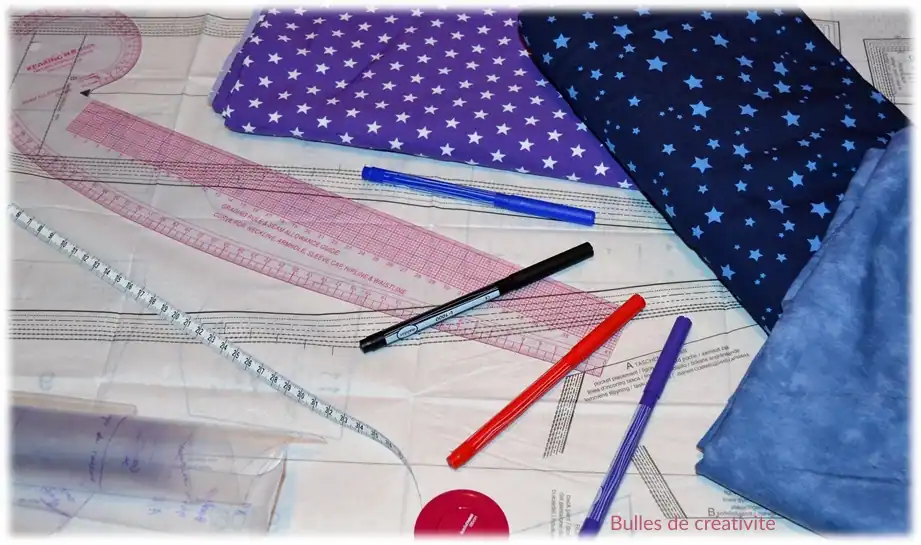 Le matériel pour dessiner les pièces sur le tissu